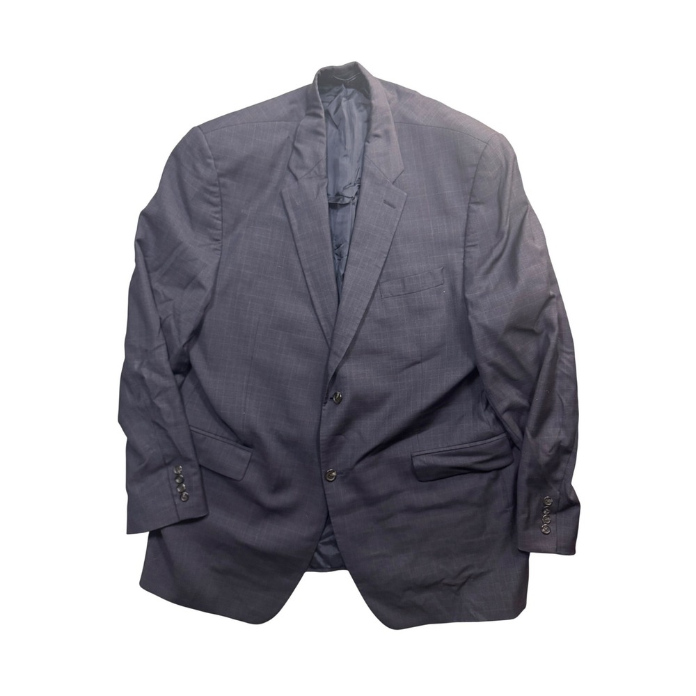 Ralph Lauren Mens Navy Blue Windowpane Wool Blazer Jacket Made in Canada 50L
